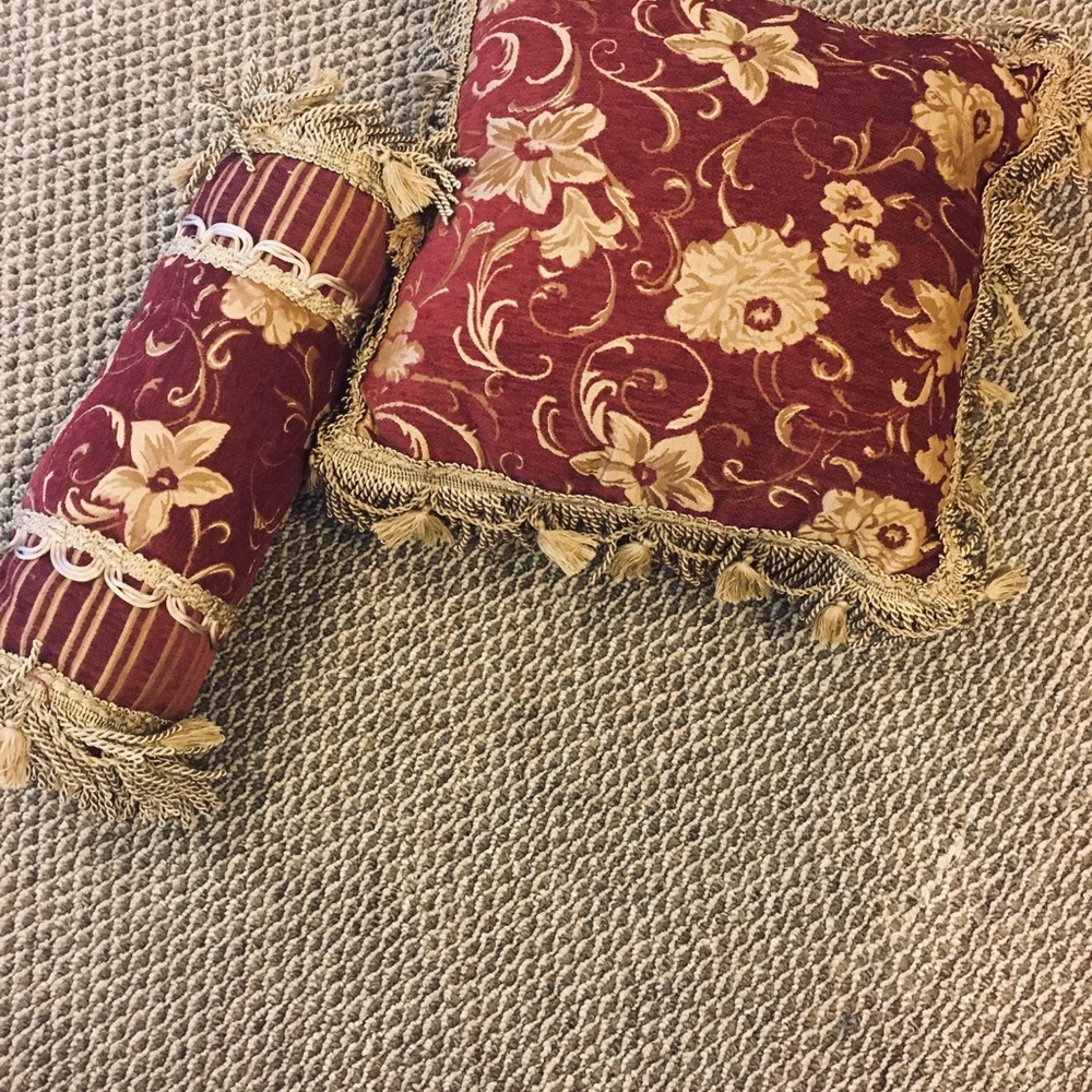 Two Burgundy and gold throw pillow